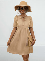 Tie Neck Short Sleeve Mini Dress Trendsi