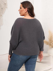 Full Size Boat Neck Batwing Sleeve Sweater Trendsi