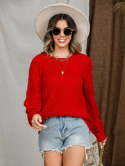 Openwork Round Neck Raglan Sleeve Sweater Trendsi