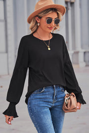 Round Neck Flounce Sleeve Blouse Trendsi