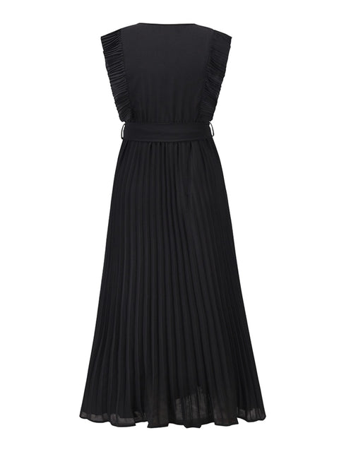 Tied Surplice Cap Sleeve Pleated Dress Trendsi