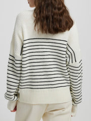 Striped Half Zip Long Sleeve Sweater Trendsi