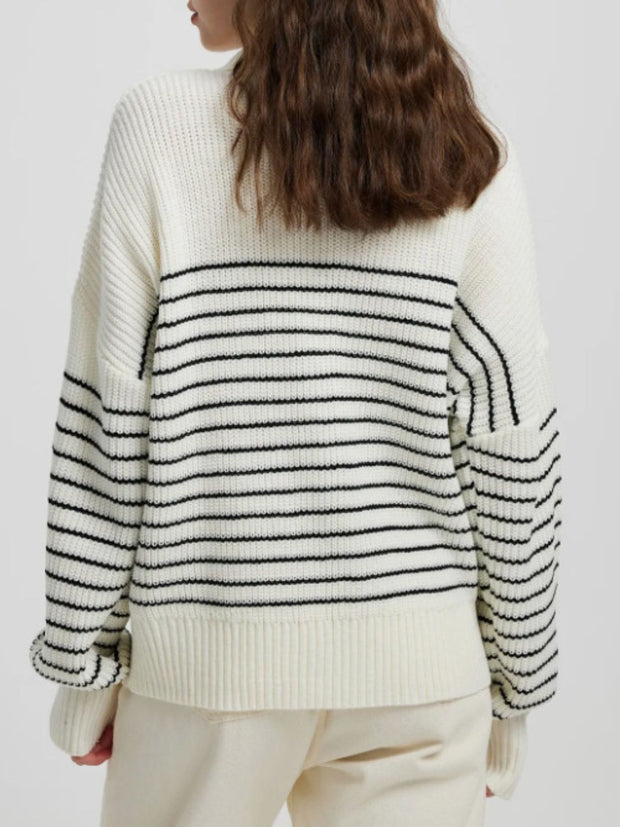 Striped Half Zip Long Sleeve Sweater Trendsi