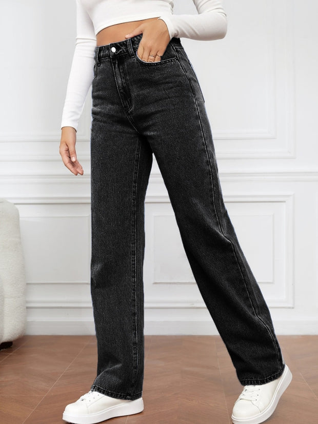 High Waist Straight Jeans Trendsi