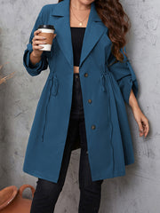 Plus Size Lapel Collar Drawstring Roll-Tab Sleeve Trench Coat Trendsi