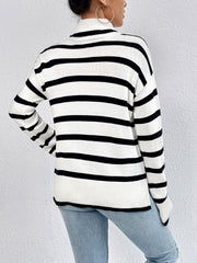 Striped Turtleneck Long Sleeve Sweater Trendsi