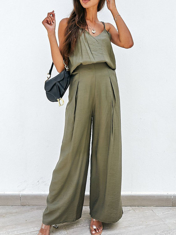 Spaghetti Strap Cami and Wide Leg Pants Set Trendsi