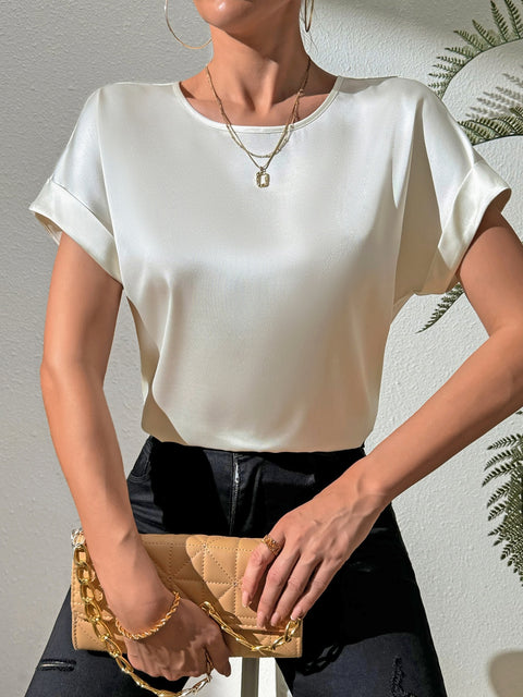 Round Neck Short Sleeve Blouse Trendsi