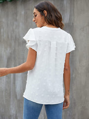 Swiss Dot Notched Flutter Sleeve Blouse Trendsi