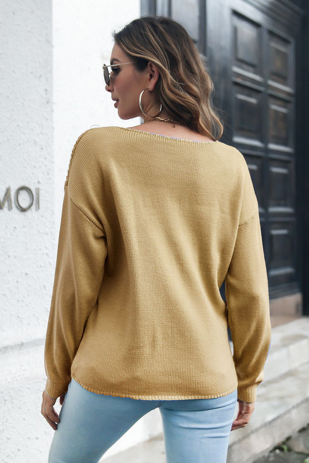 Cable-Knit V-Neck Sweater Trendsi