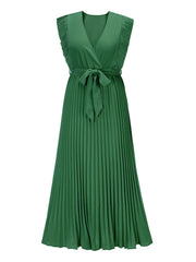 Tied Surplice Cap Sleeve Pleated Dress Trendsi