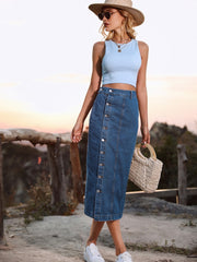 Button Down Denim Skirt Trendsi