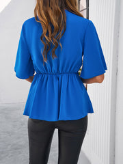 Surplice Tie Waist Half Sleeve Blouse Trendsi