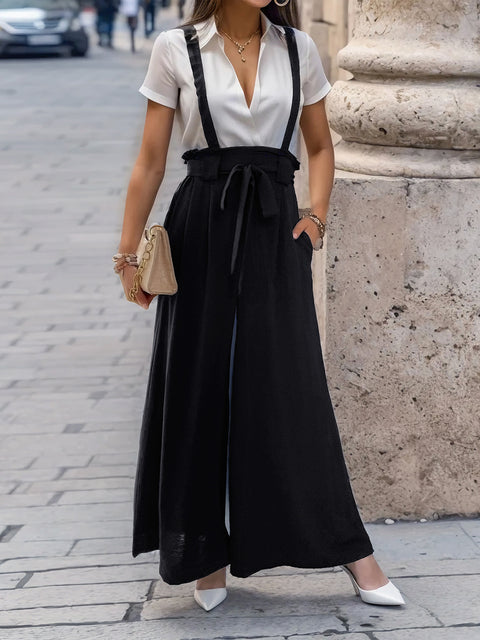 Tied Wide Leg Pants with Shoulder Straps Trendsi