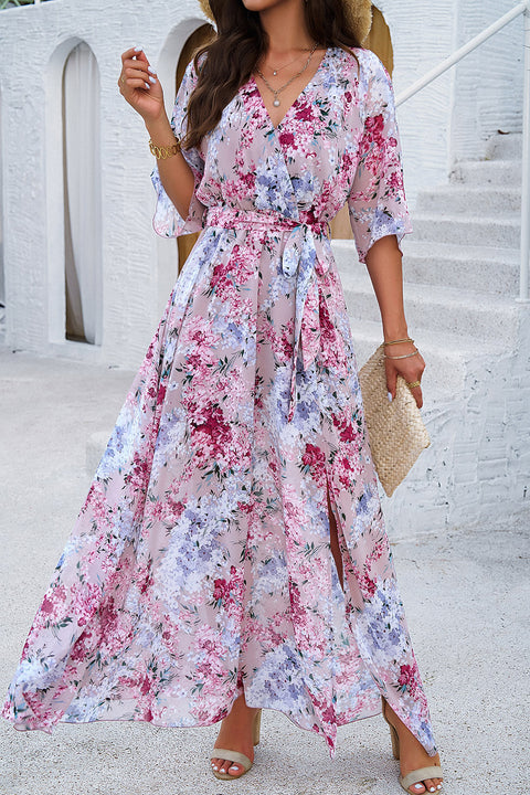 Printed Tied Half Sleeve Slit Dress Trendsi