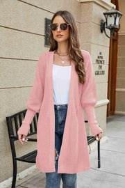 Open Front Lantern Sleeve Cardigan Trendsi