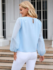 Round Neck Long Sleeve Blouse Trendsi