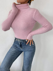 Ribbed Turtleneck Long Sleeve Sweater Trendsi