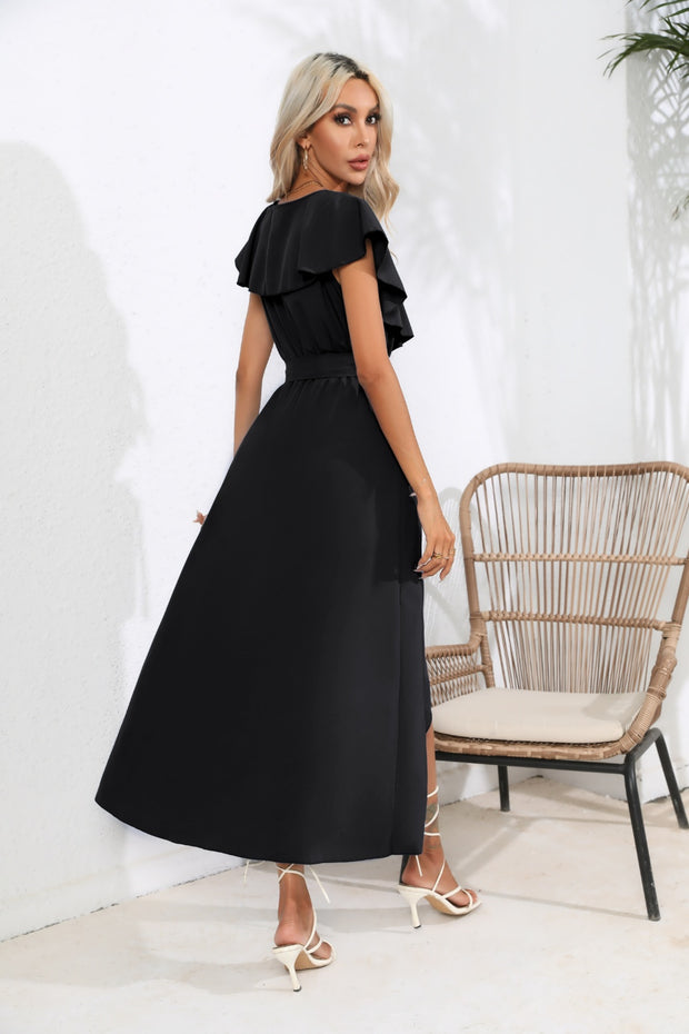 Ruffled Tied V-Neck Midi Dress Trendsi