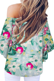 Tied Printed Off-Shoulder Half Sleeve Blouse Trendsi