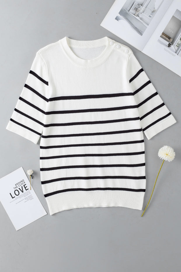 Round Neck Half Sleeve Knit Top Trendsi