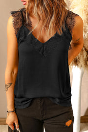 Eyelash Trim Spliced Lace Tank Trendsi