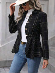 Ruffle Hem Collared Blazer Trendsi