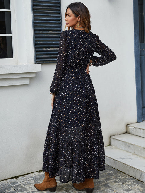 Embroidered V-Neck Long Sleeve Dress Trendsi