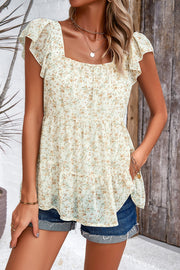 Printed Square Neck Cap Sleeve Blouse Trendsi