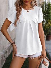 Ruched Round Neck Petal Sleeve Blouse Trendsi