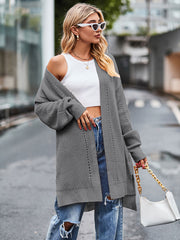 Long Sleeve Waffle-Knit Cardigan Trendsi