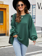 Round Neck Ribbed Trim Sweater Trendsi