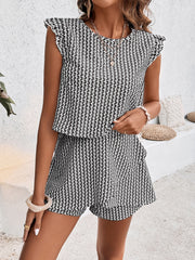 Printed Round Neck Top and Layered Shorts Set Trendsi