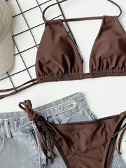 Halter Neck Ruched Bikini Set Trendsi