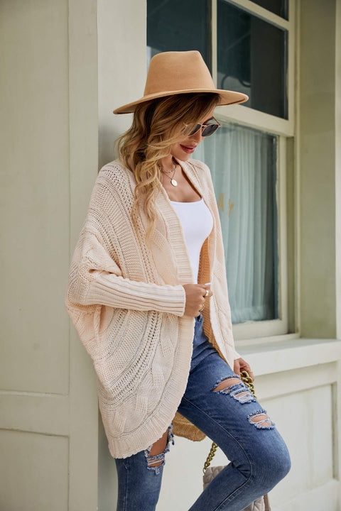 Mixed Knit Open Front Dolman Sleeve Cardigan Trendsi