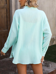 Textured Button Up Dropped Shoulder Shirt Trendsi