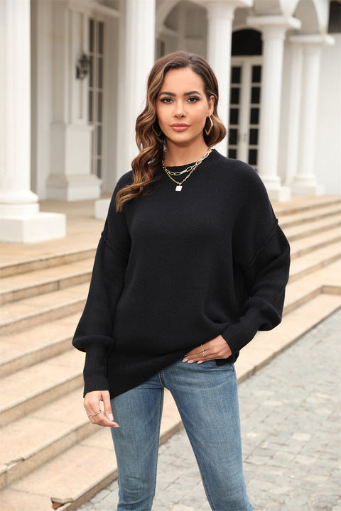 Round Neck Long Sleeve Sweater Trendsi