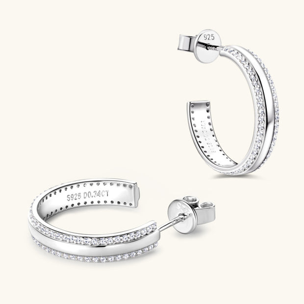 925 Sterling Silver Inlaid Moissanite C-Hoop Earrings Trendsi