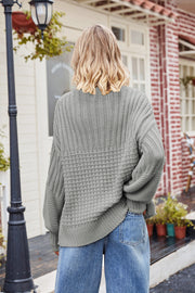 Ribbed Drop Shoulder Lantern Sleeve Sweater Trendsi