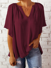 Ruched Notched Half Sleeve Blouse Trendsi