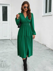 Surplice Neck Long Sleeve Midi Dress Trendsi