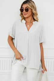 Ruched Notched Short Sleeve Blouse Trendsi