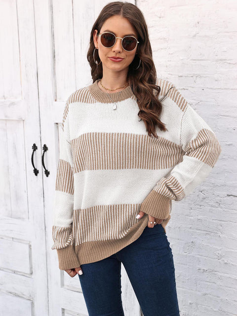 Full Size Round Neck Drop Shoulder Sweater Trendsi