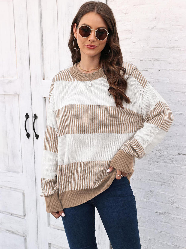 Full Size Round Neck Drop Shoulder Sweater Trendsi