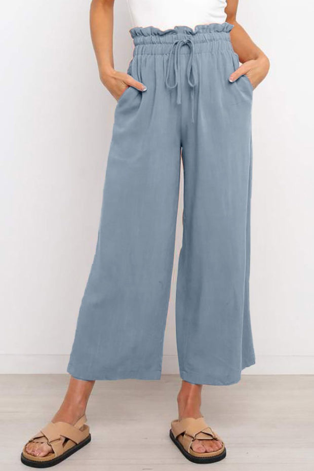 Drawstring Paperbag Waist Wide Leg Pants Trendsi