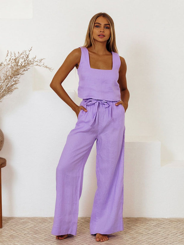 Square Neck Sleeveless Top and Pants Set Trendsi