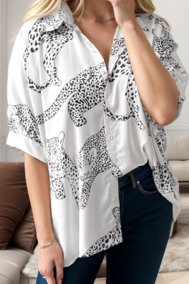 Printed Collared Neck Half Sleeve Shirt Trendsi