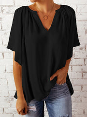 Ruched Notched Half Sleeve Blouse Trendsi