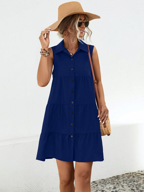 Button Up Sleeveless Mini Dress Trendsi