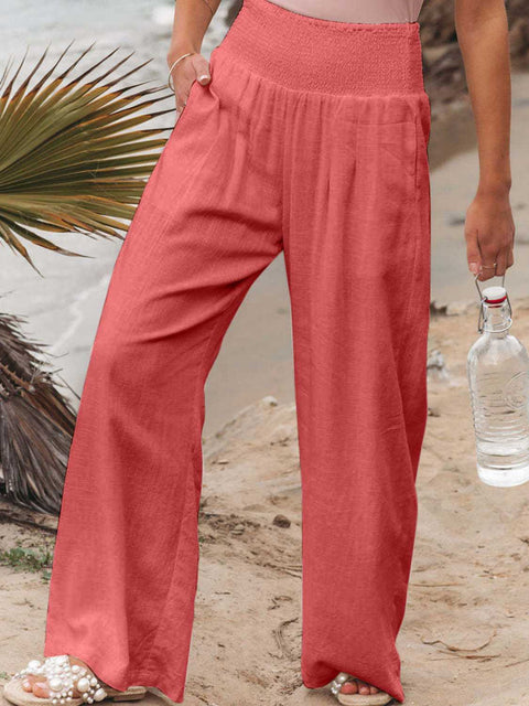 Full Size Smocked Waist Wide Leg Pants Trendsi